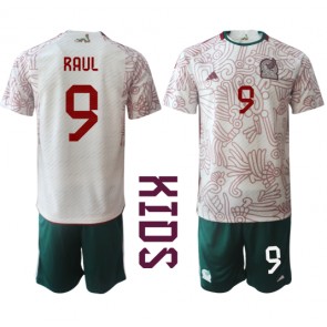 Mexiko Raul Jimenez #9 kläder Barn VM 2022 Bortatröja Kortärmad (+ korta byxor)